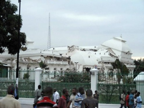 The Haitian presidential palace stands in ruins in Port-au-Prince after an earthquake